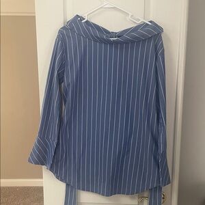 Banana Republic Blue Pinstripe Boatneck Long-Sleeve Blouse
